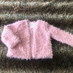 H&M Girl's pink fluffy jacket - size 6-8y